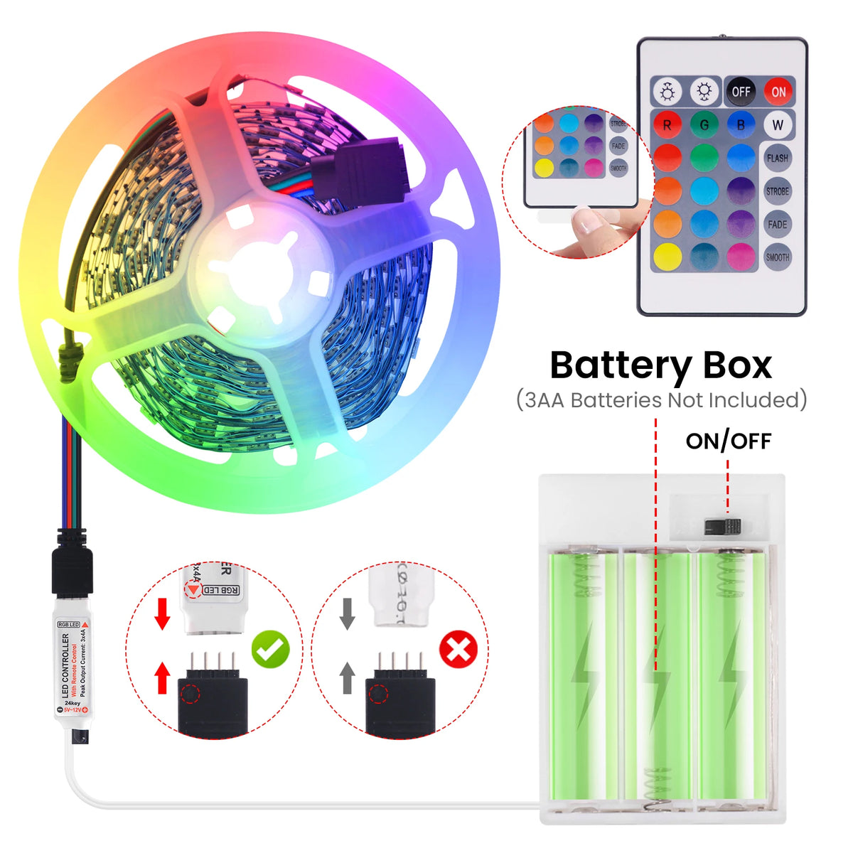 Premium Battery powered RGB LED Strip Lights
