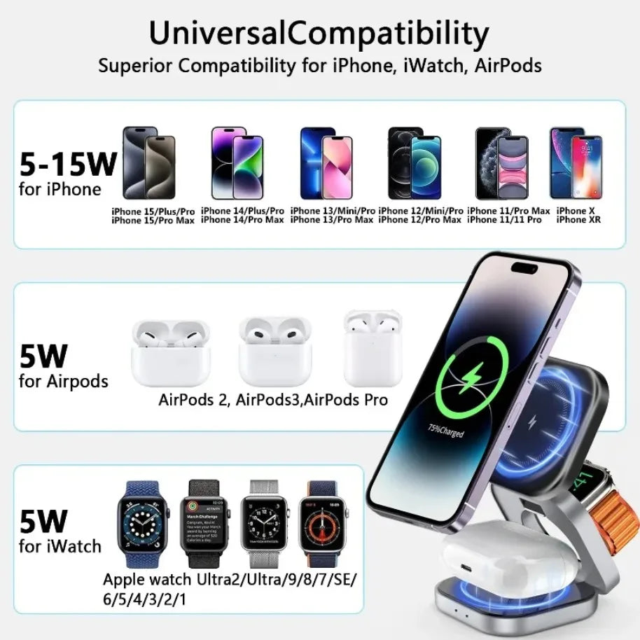 Premium 3-in-1 Foldable Magnetic Wireless Charger