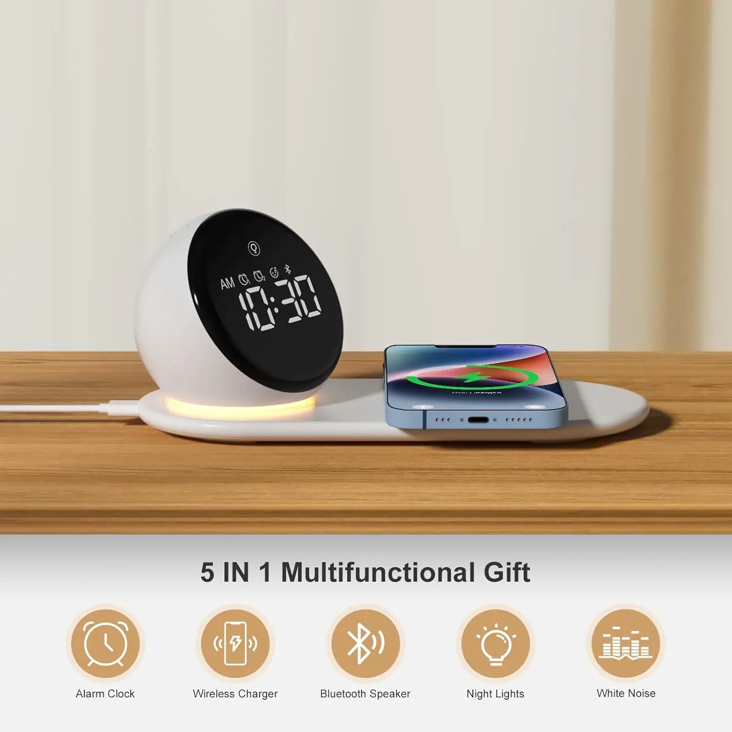 Premium Wireless Charging Alarm Clock with Night Light