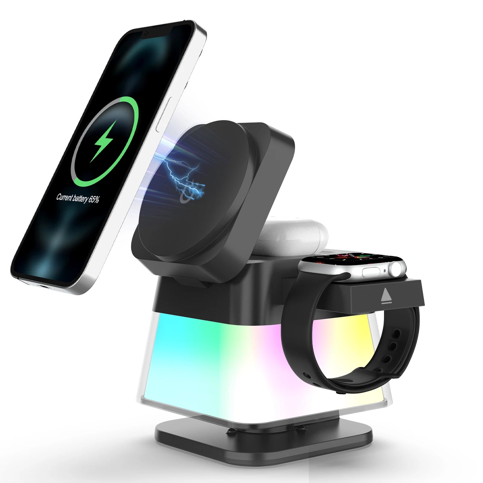 Premium 3 in 1 Magnetic Wireless Charging Station with RGB Lights