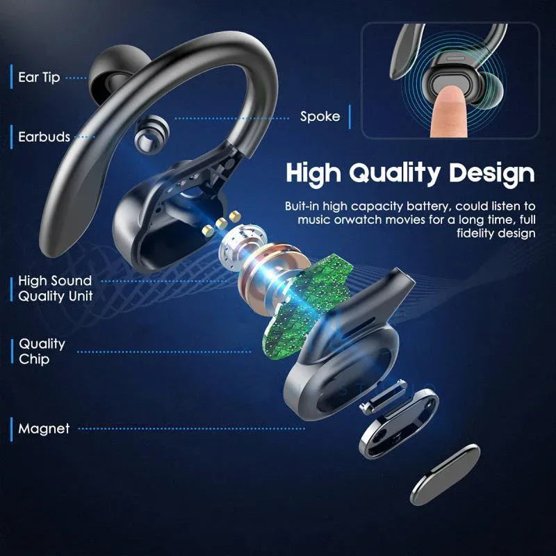 Auriculares deportivos inalámbricos premium con ganchos de sujeción seguros