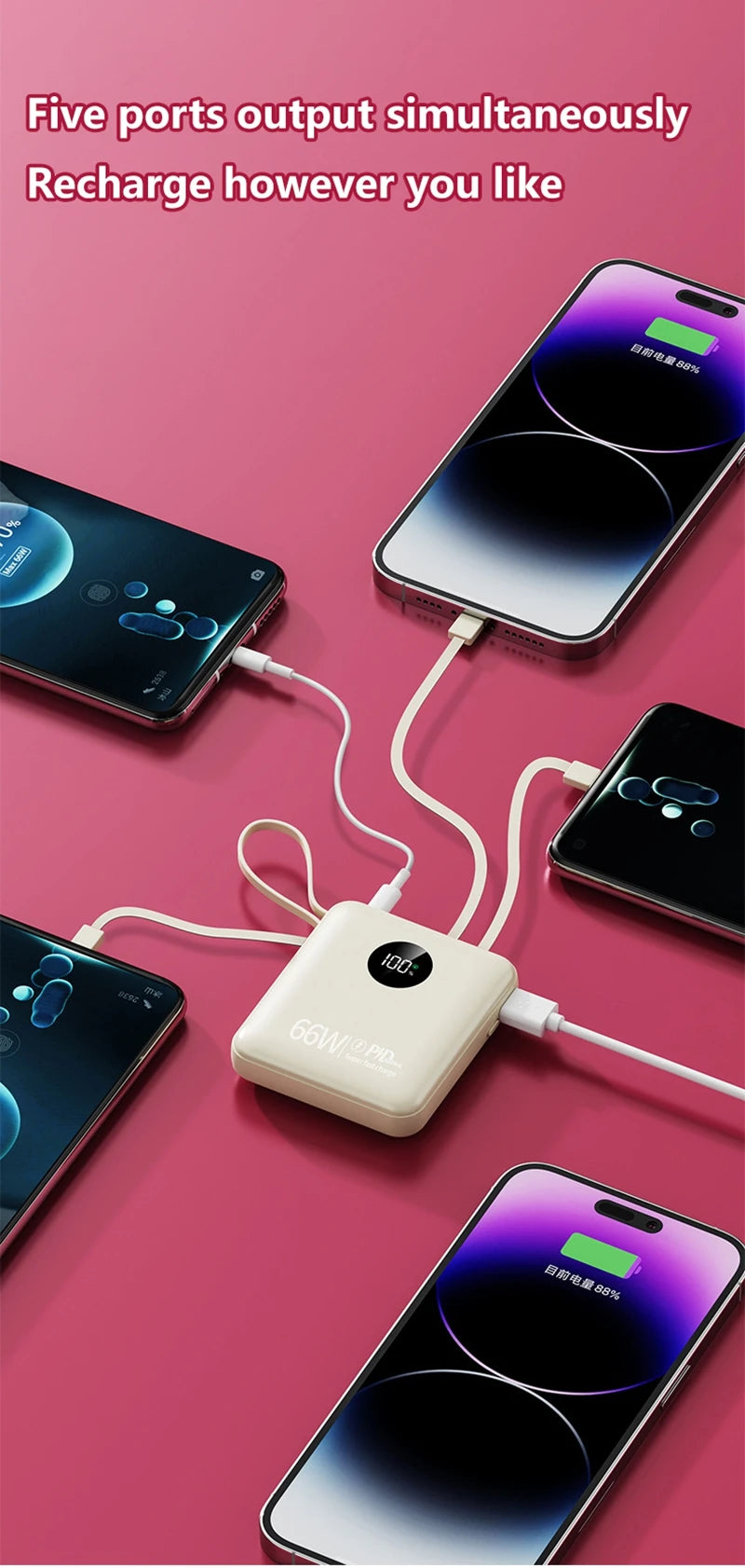 Power Bank Premium con cables integrados y carga rápida