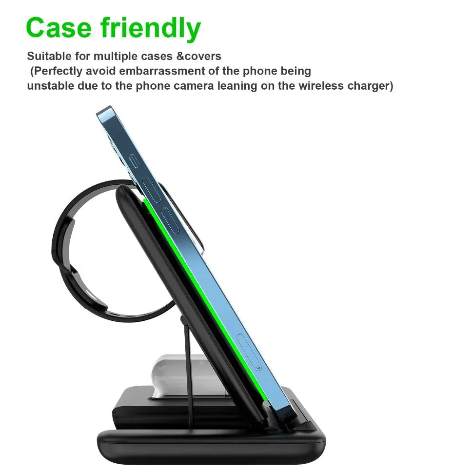 Soporte de carga inalámbrico plegable 3 en 1 prémium para viajes