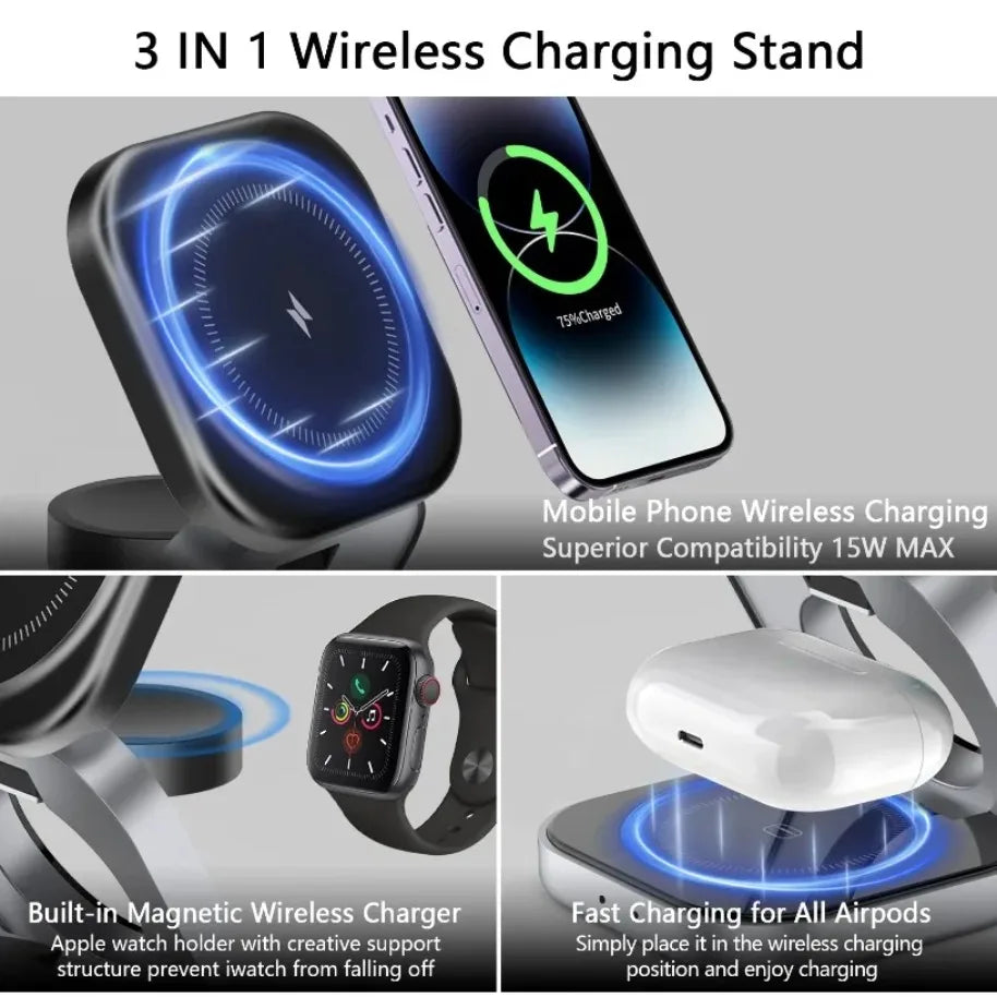 Premium 3-in-1 Foldable Magnetic Wireless Charger