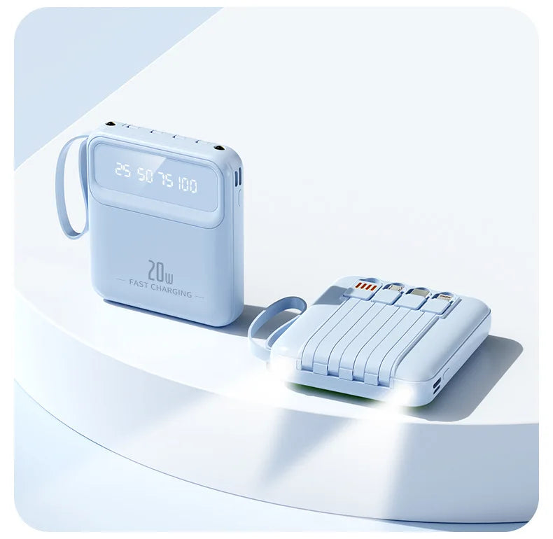 Batería externa compacta premium con cables integrados