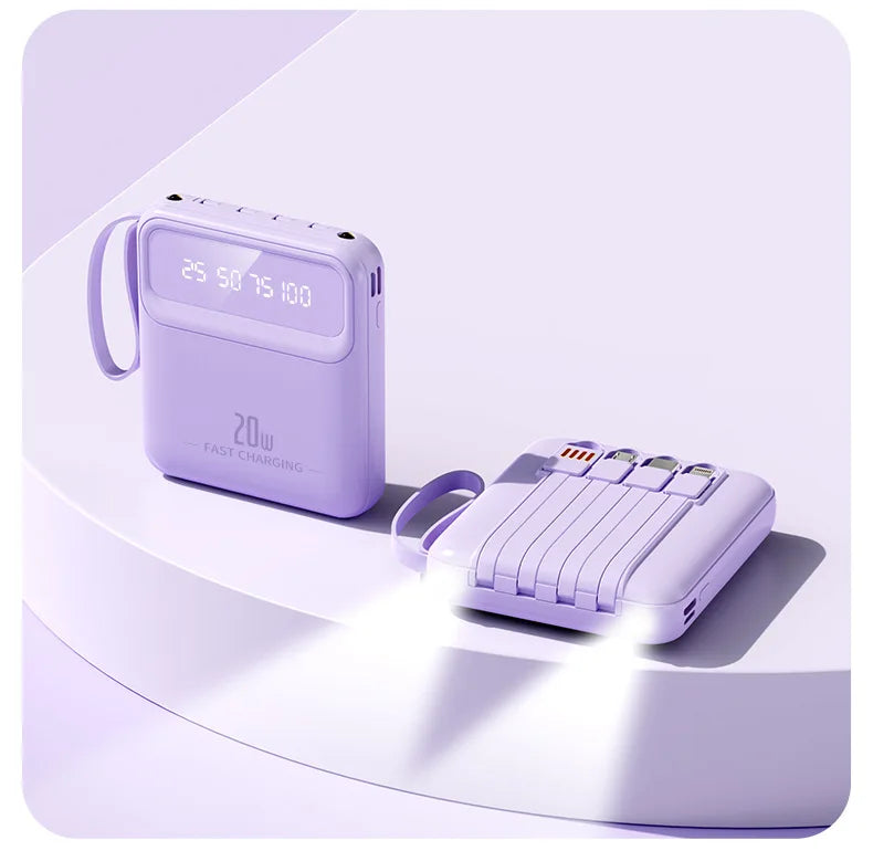 Batería externa compacta premium con cables integrados