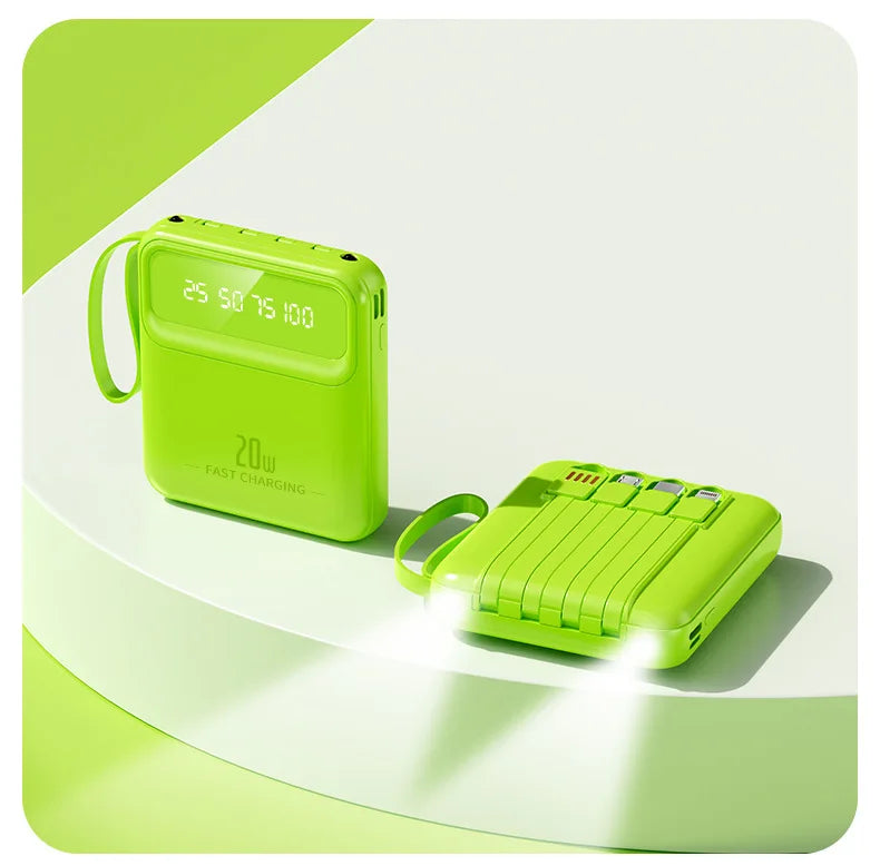 Batería externa compacta premium con cables integrados