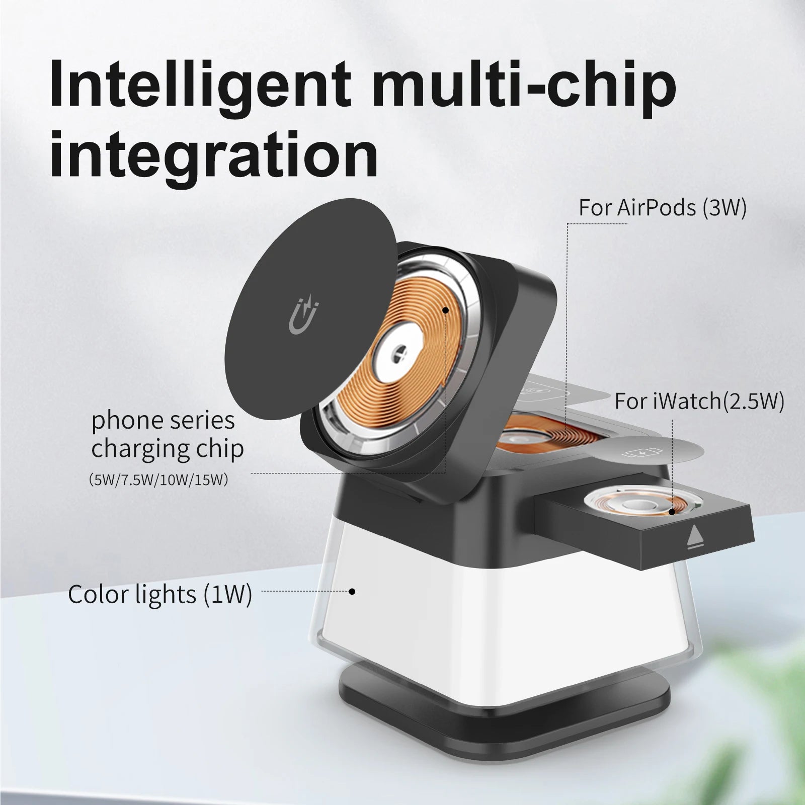 Premium 3 in 1 Magnetic Wireless Charging Station with RGB Lights