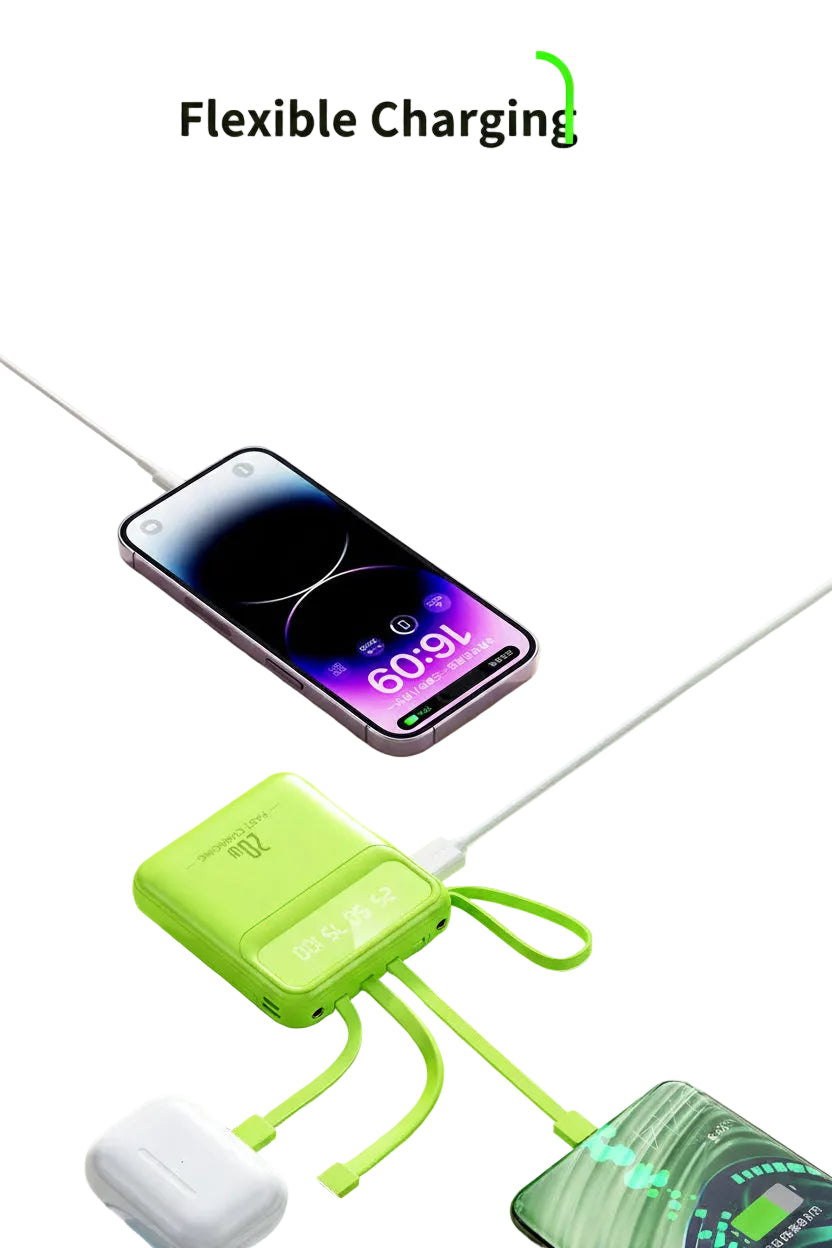 Batería externa compacta premium con cables integrados