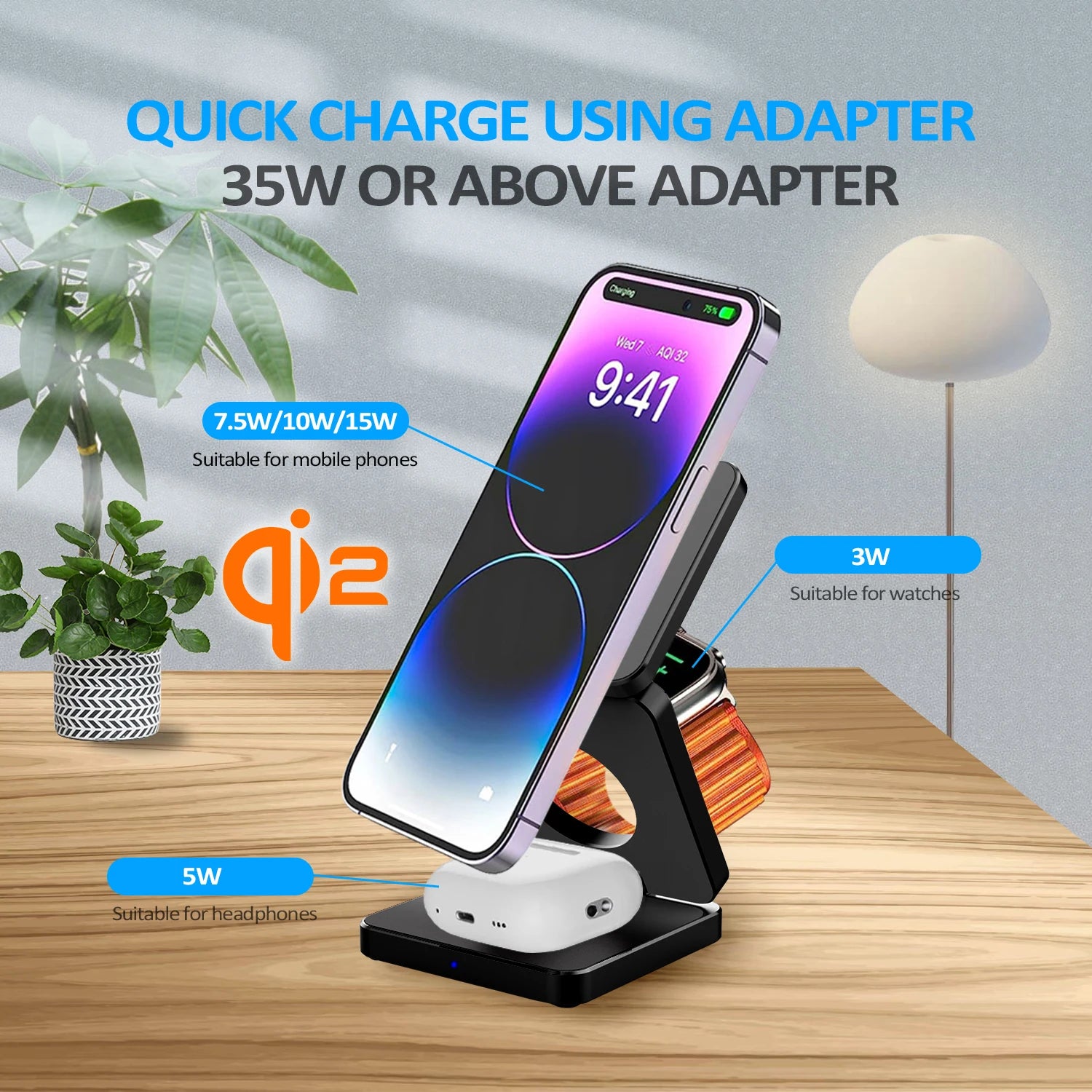 Premium Qi2 3 in 1 Magnetic Wireless Charger Stand