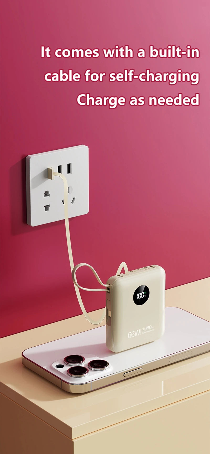 Power Bank Premium con cables integrados y carga rápida