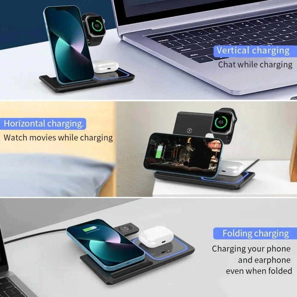 Soporte de carga inalámbrico plegable 3 en 1 prémium para viajes