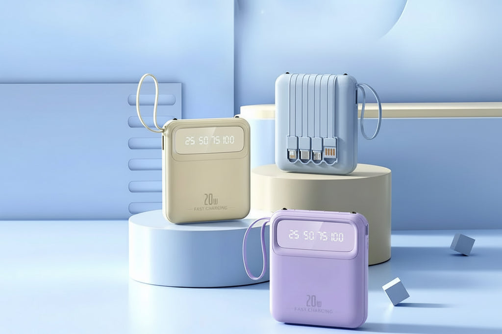 Batería externa compacta premium con cables integrados