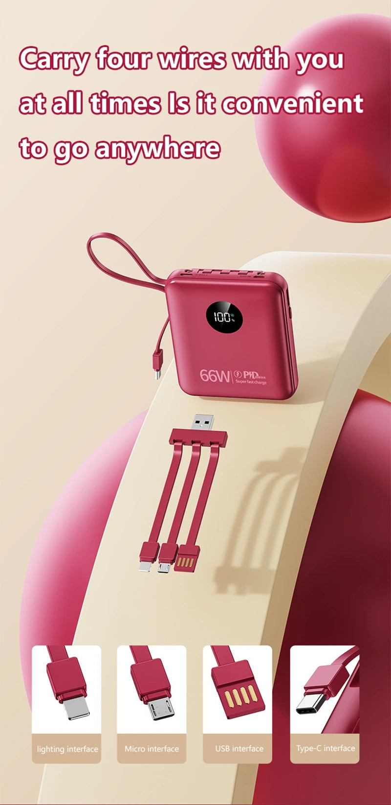 Power Bank Premium con cables integrados y carga rápida