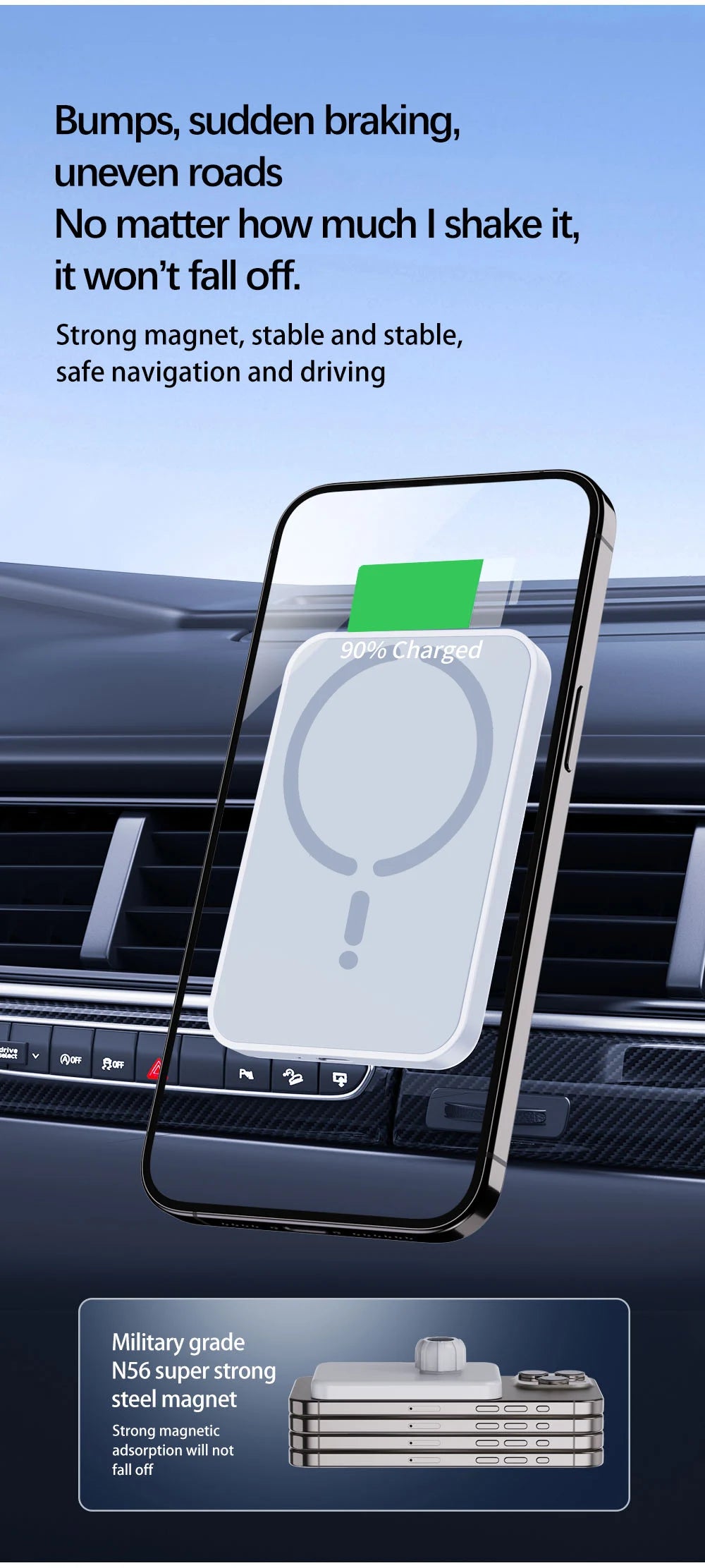 Soporte de carga inalámbrica magnética premium para coche