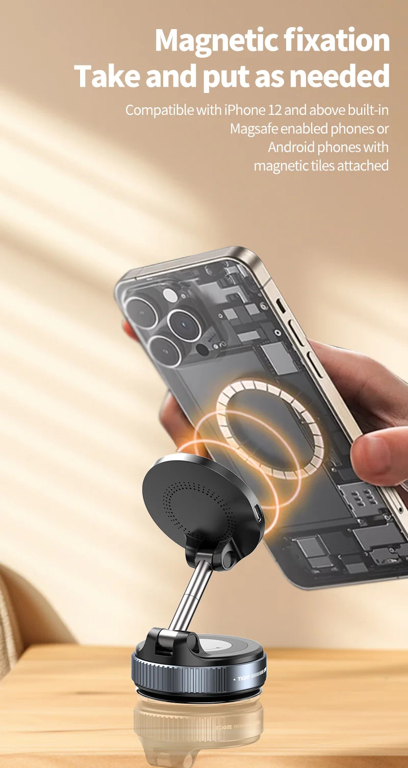 premium MagSafe Magnetic Wireless Charger with Vacuum Suction Mount