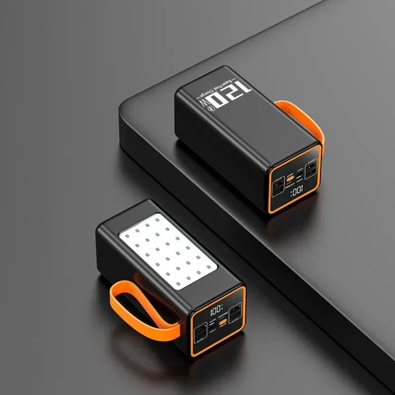 Batería externa prémium de alta potencia con cable integrado para portátil y iPhone