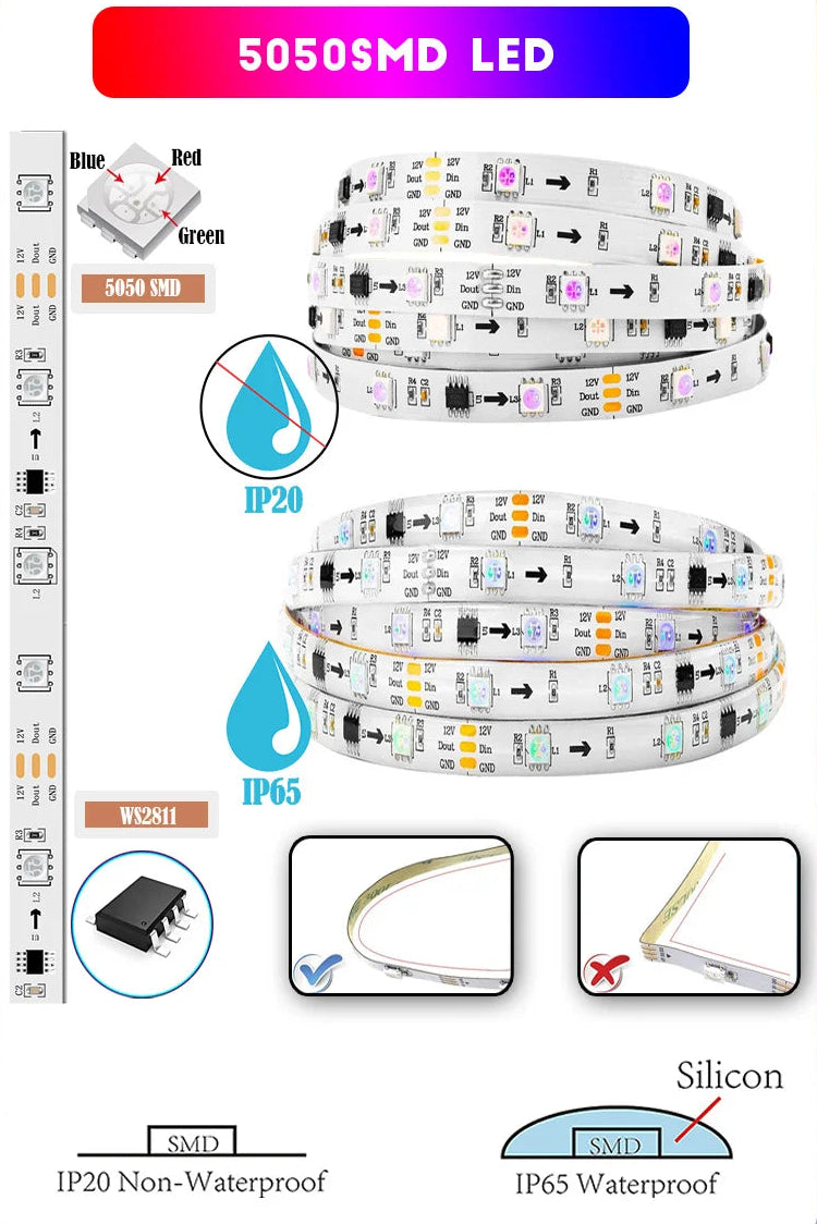 Tiras de luces LED inteligentes Premium RGBIC Dreamcolor con sincronización musical