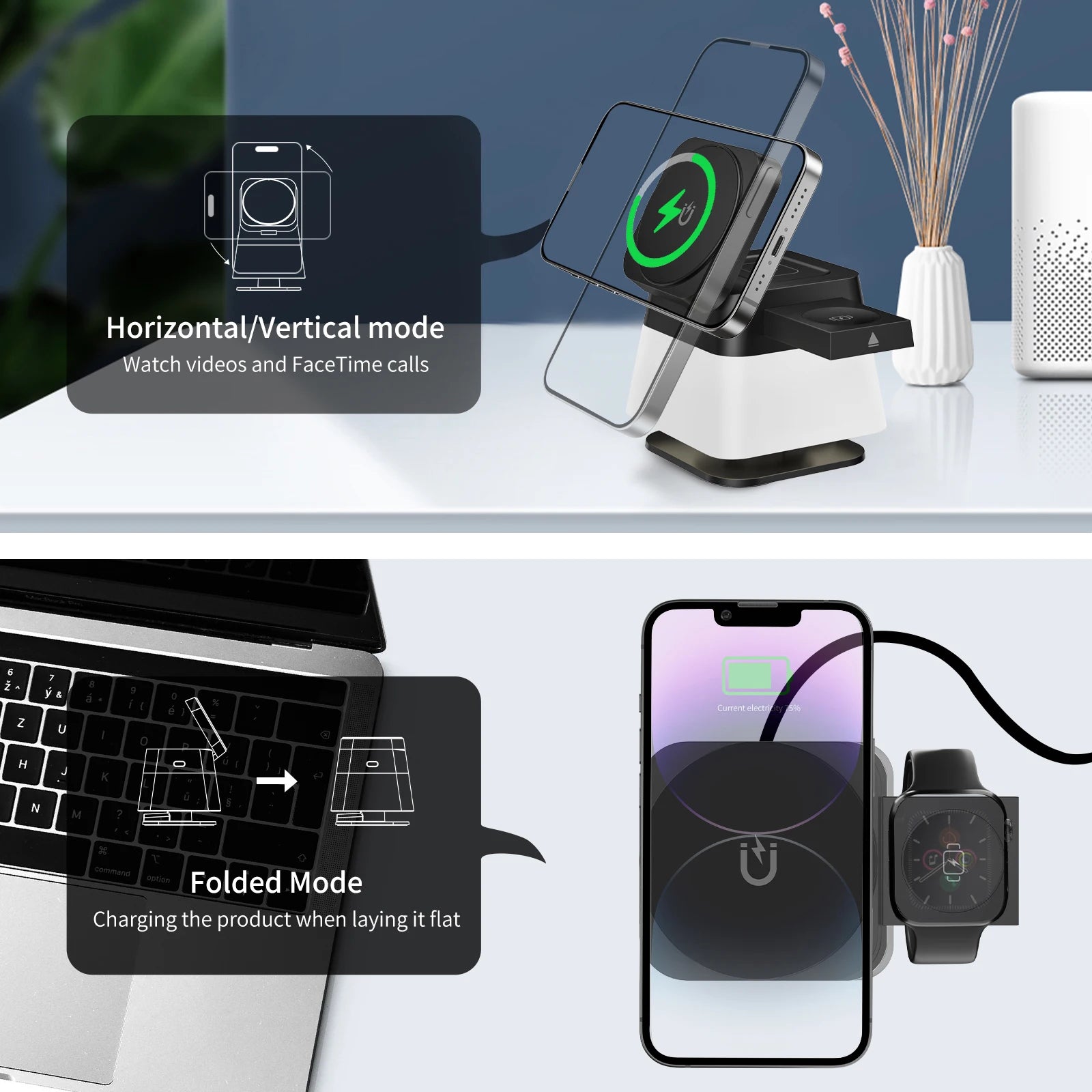 Premium 3 in 1 Magnetic Wireless Charging Station with RGB Lights