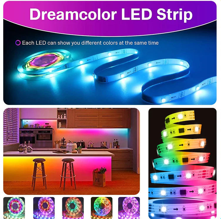 Tiras de luces LED inteligentes Premium RGBIC Dreamcolor con sincronización musical