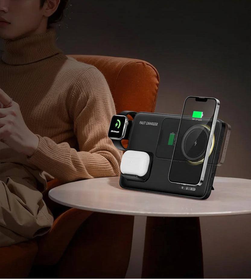 Soporte de carga inalámbrica magnética plegable 3 en 1 Premium Qi2