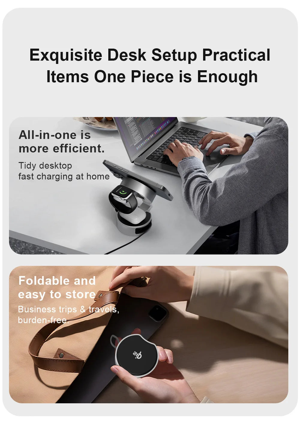 Premium Qi2 3 in 1 Foldable Magnetic Wireless Charger Stand