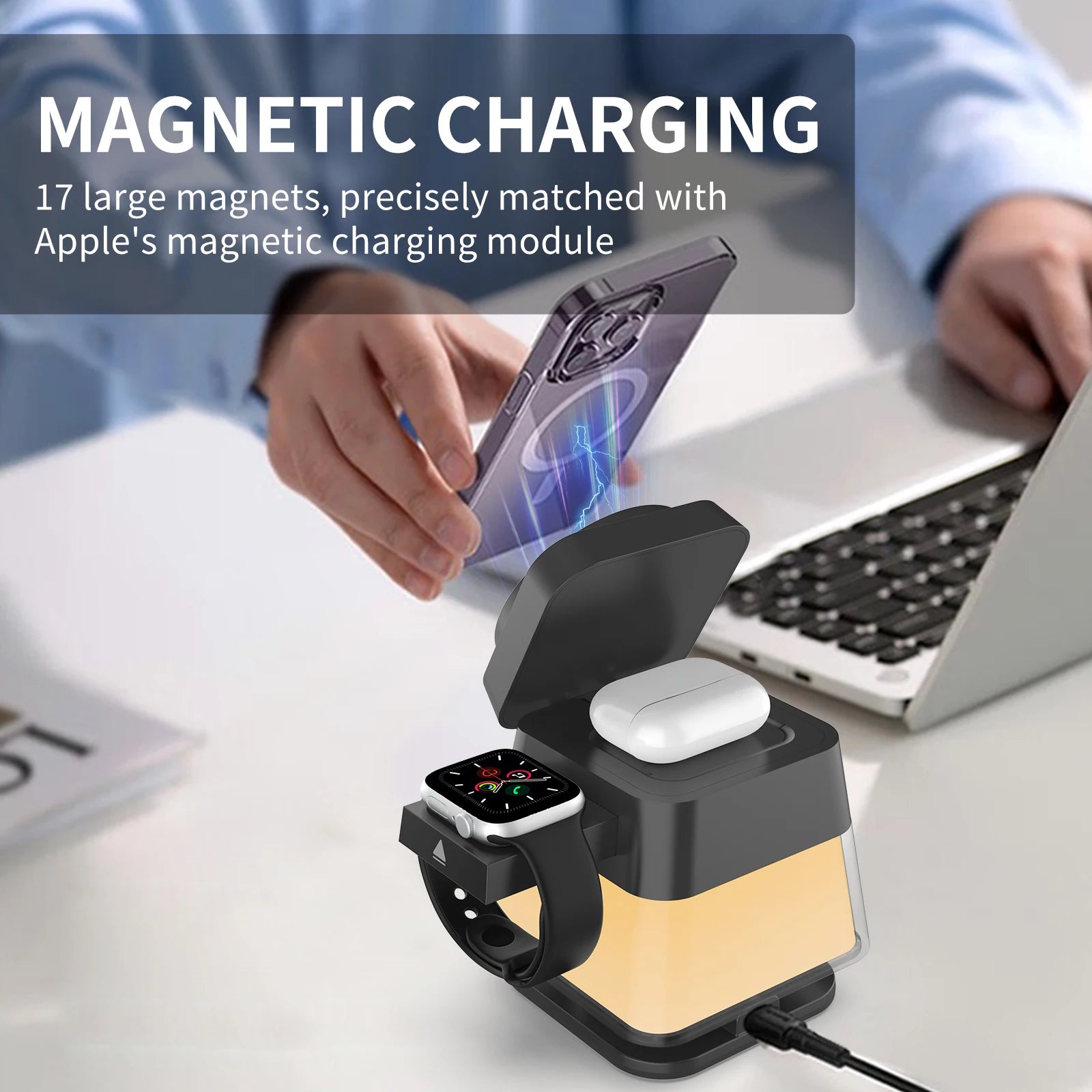 Premium 3 in 1 Magnetic Wireless Charging Station with RGB Lights