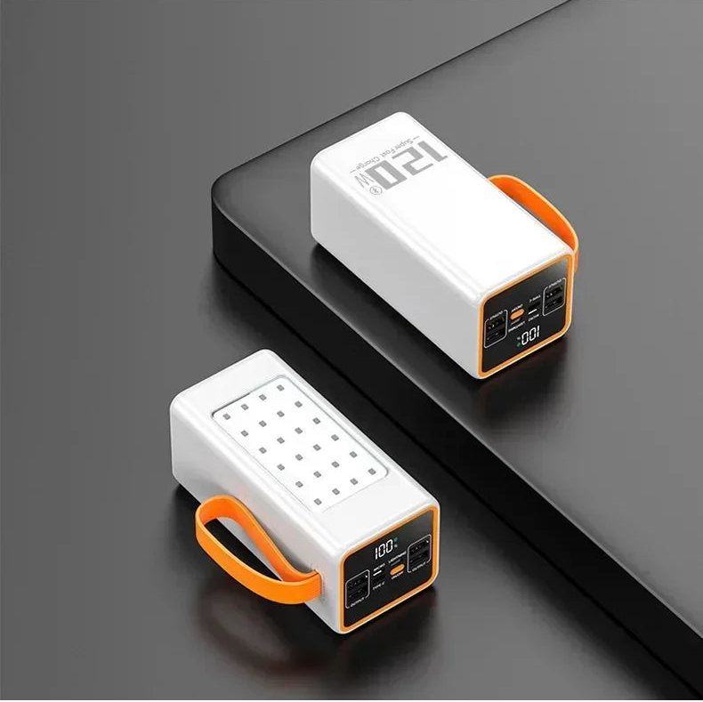 Batería externa prémium de alta potencia con cable integrado para portátil y iPhone