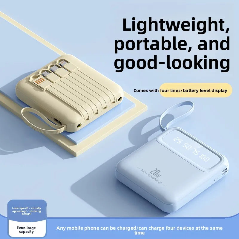 Premium Compact Power Bank with Built in Cables