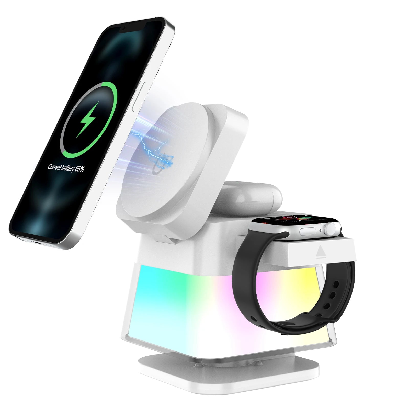 Premium 3 in 1 Magnetic Wireless Charging Station with RGB Lights