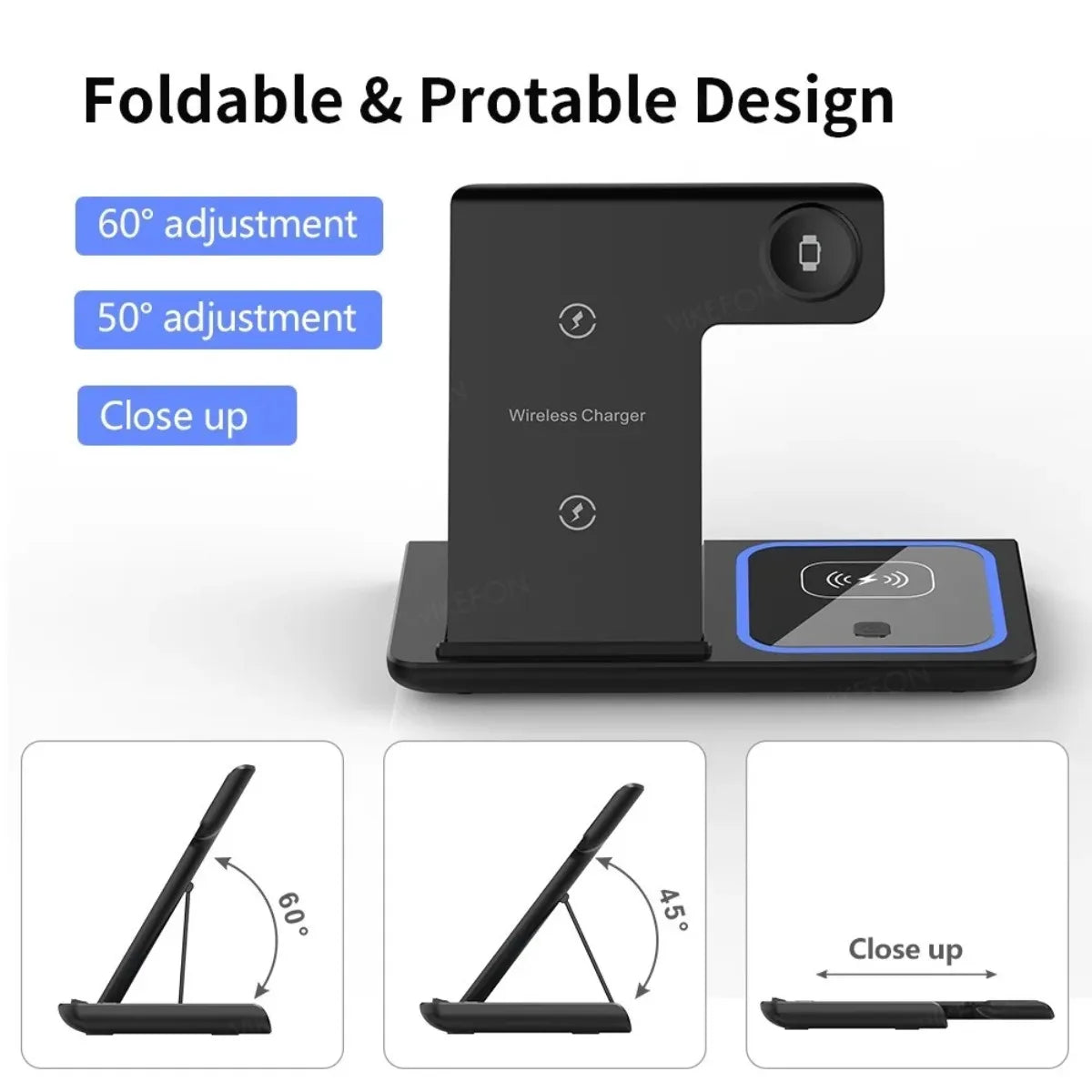 Premium 3 in 1 Foldable Wireless Travel Charger Stand
