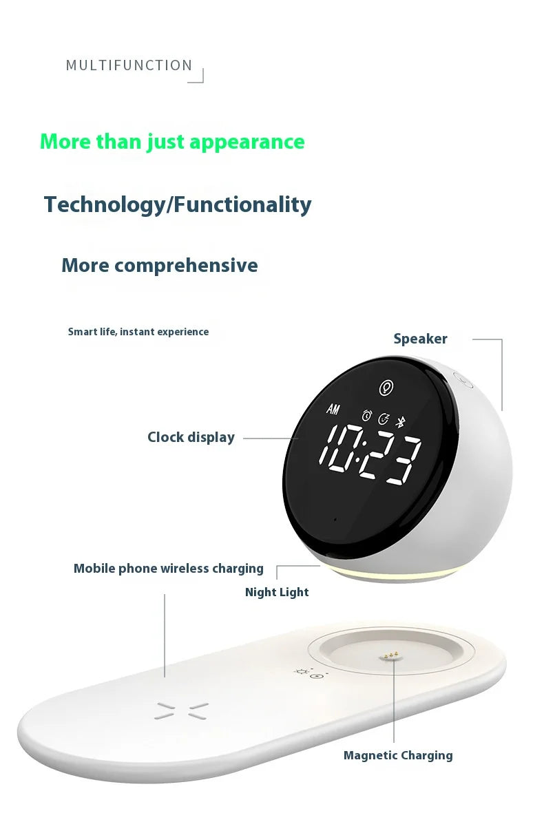 Reloj despertador con carga inalámbrica premium y luz nocturna