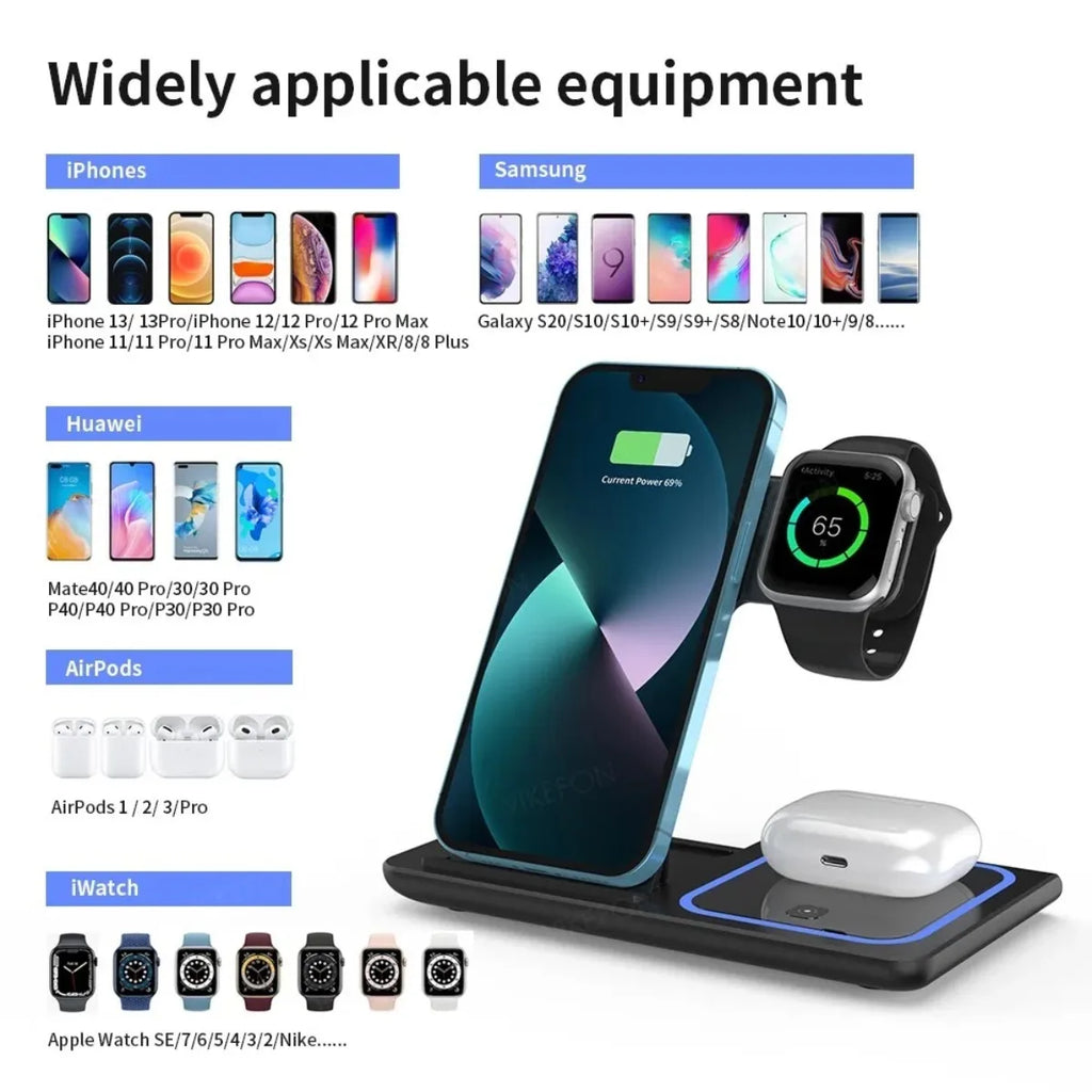 Soporte de carga inalámbrico plegable 3 en 1 prémium para viajes