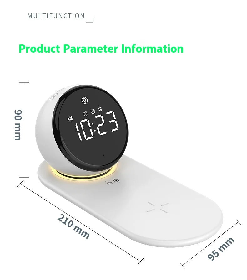 Reloj despertador con carga inalámbrica premium y luz nocturna