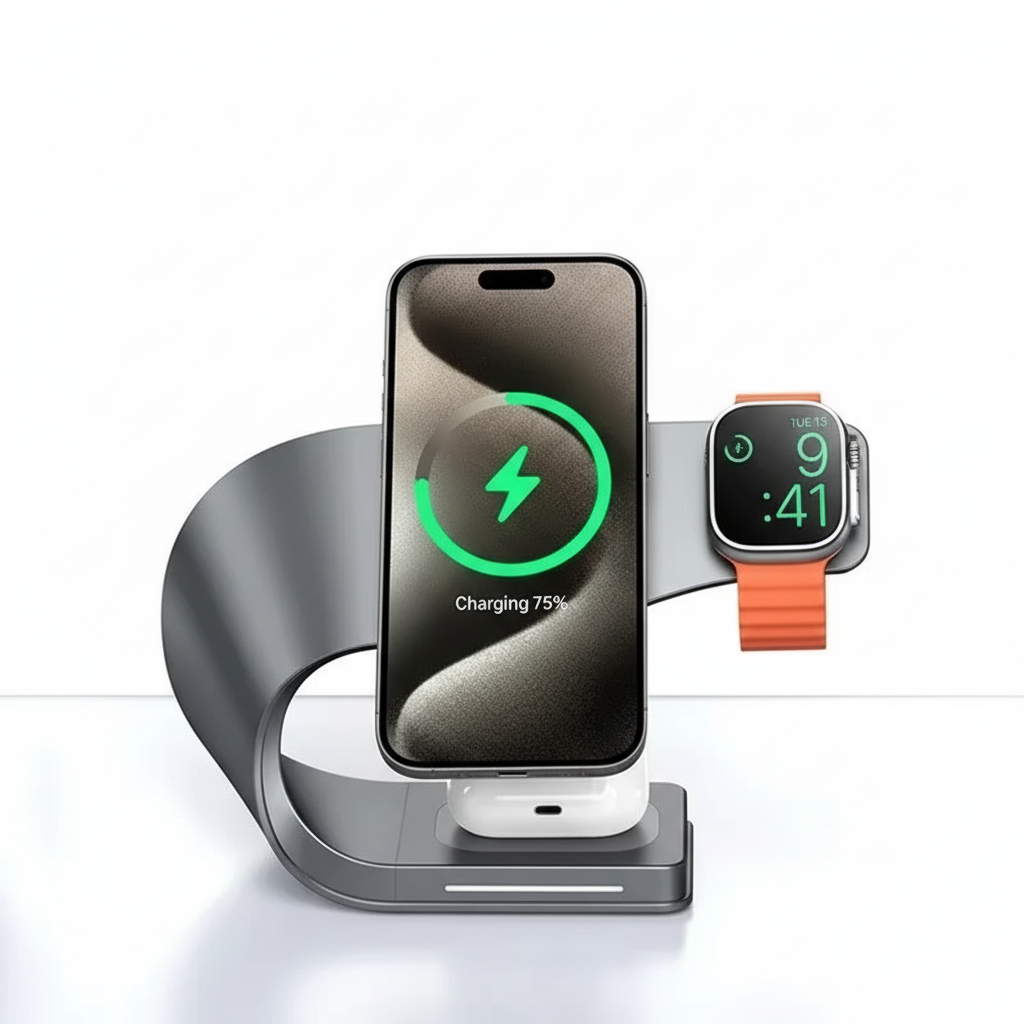 Premium 3-in-1 Curved Charging Station - Clean