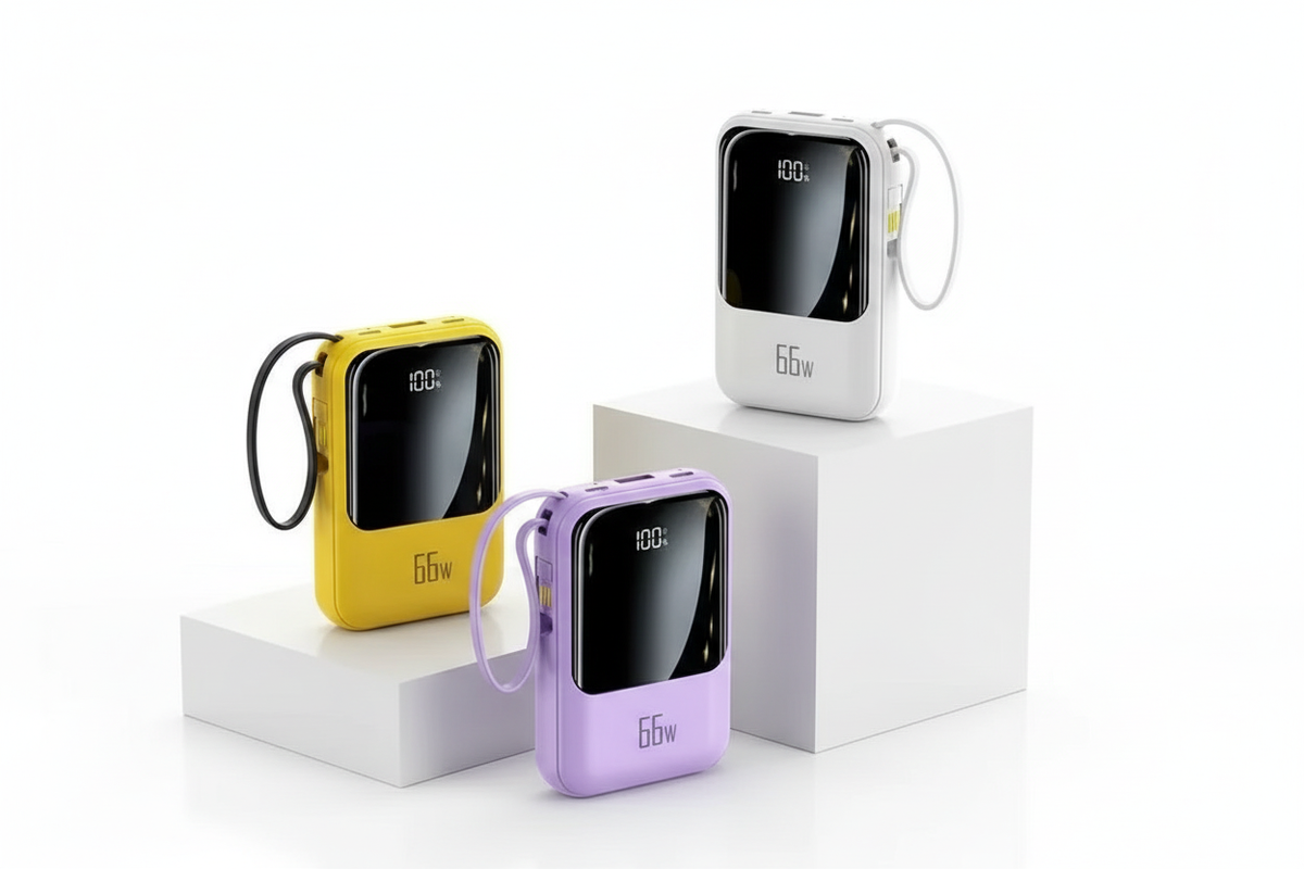 Premium 66W Fast Charging Power Banks - Yellow, Purple & White