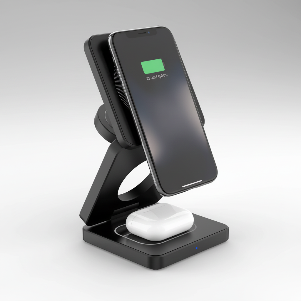 Premium Foldable Qi2 Charging Station - Exact Angle