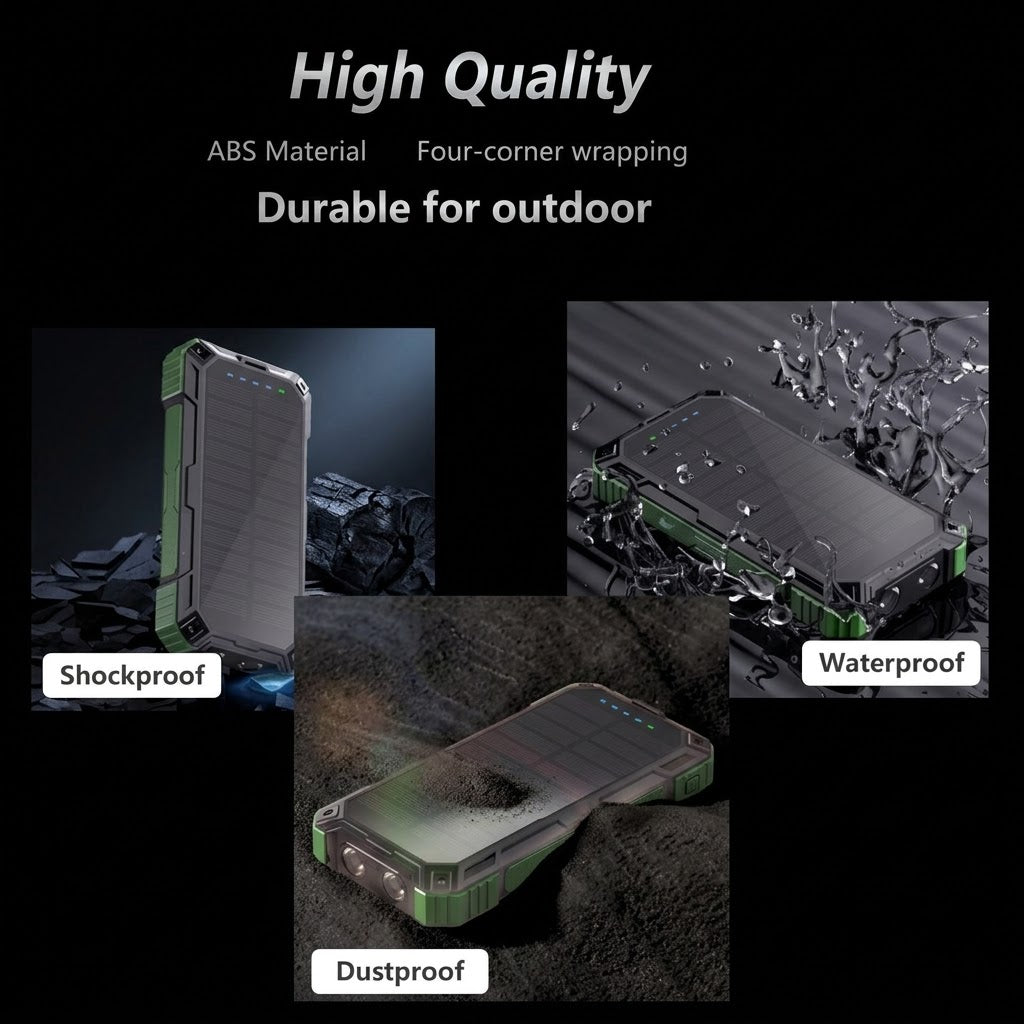 Premium Solar Power Bank with 4 Built in Cables & Fast Charging for Camping