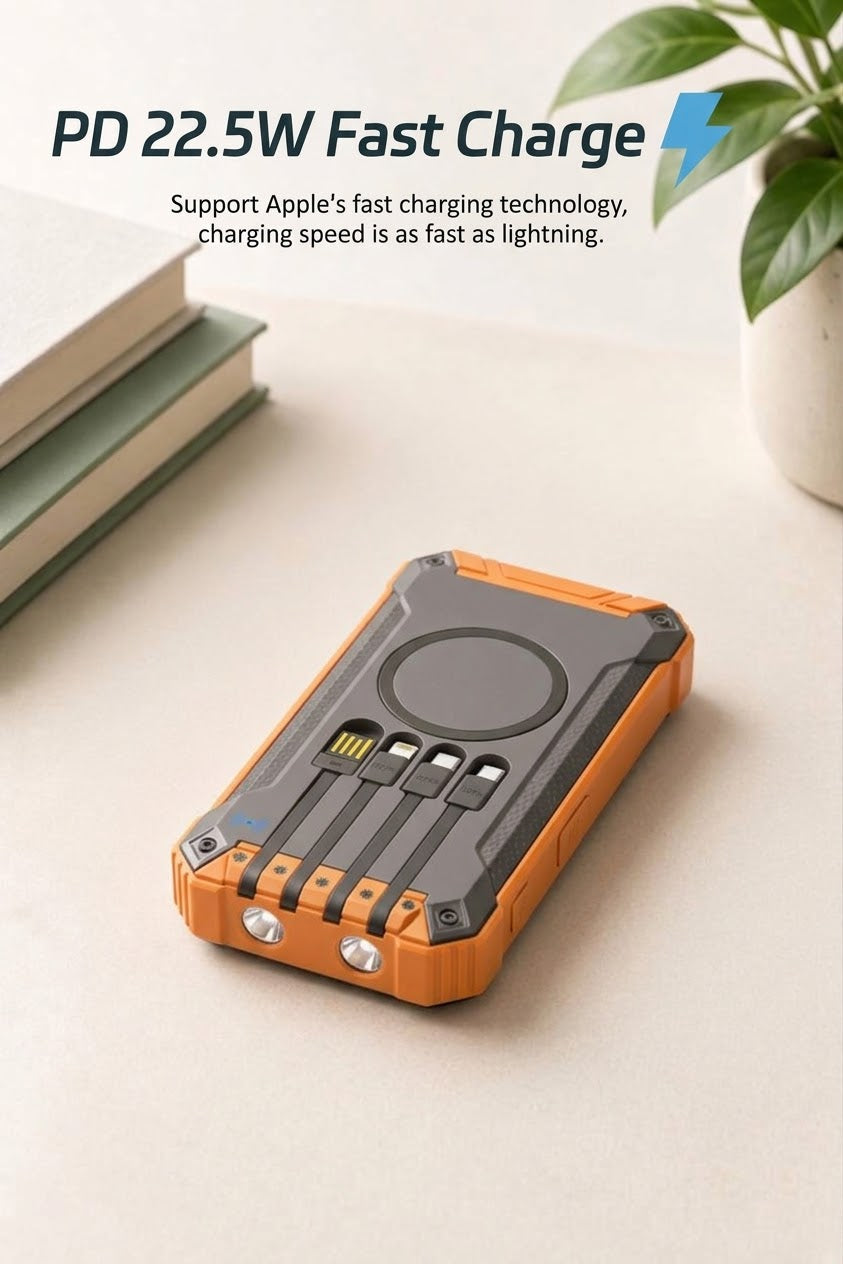 Premium Solar Power Bank with 4 Built in Cables & Fast Charging for Camping