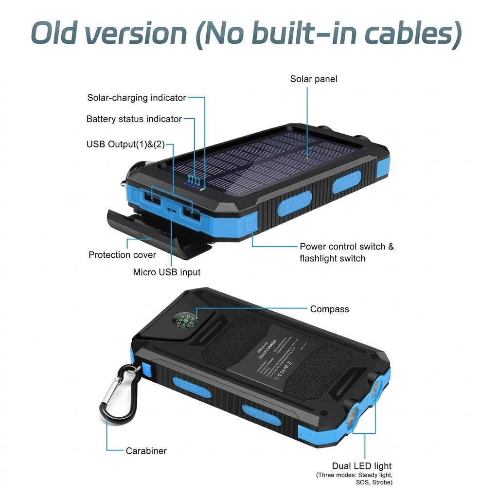 Premium Solar Power Bank with 4 Built in Cables & Fast Charging for Camping