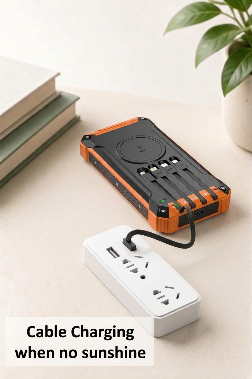 Premium Solar Power Bank with 4 Built in Cables & Fast Charging for Camping
