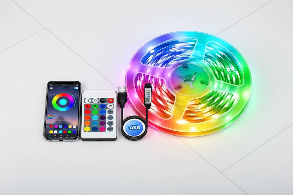 Ultra-realistic LED Strip with Geometric Background
