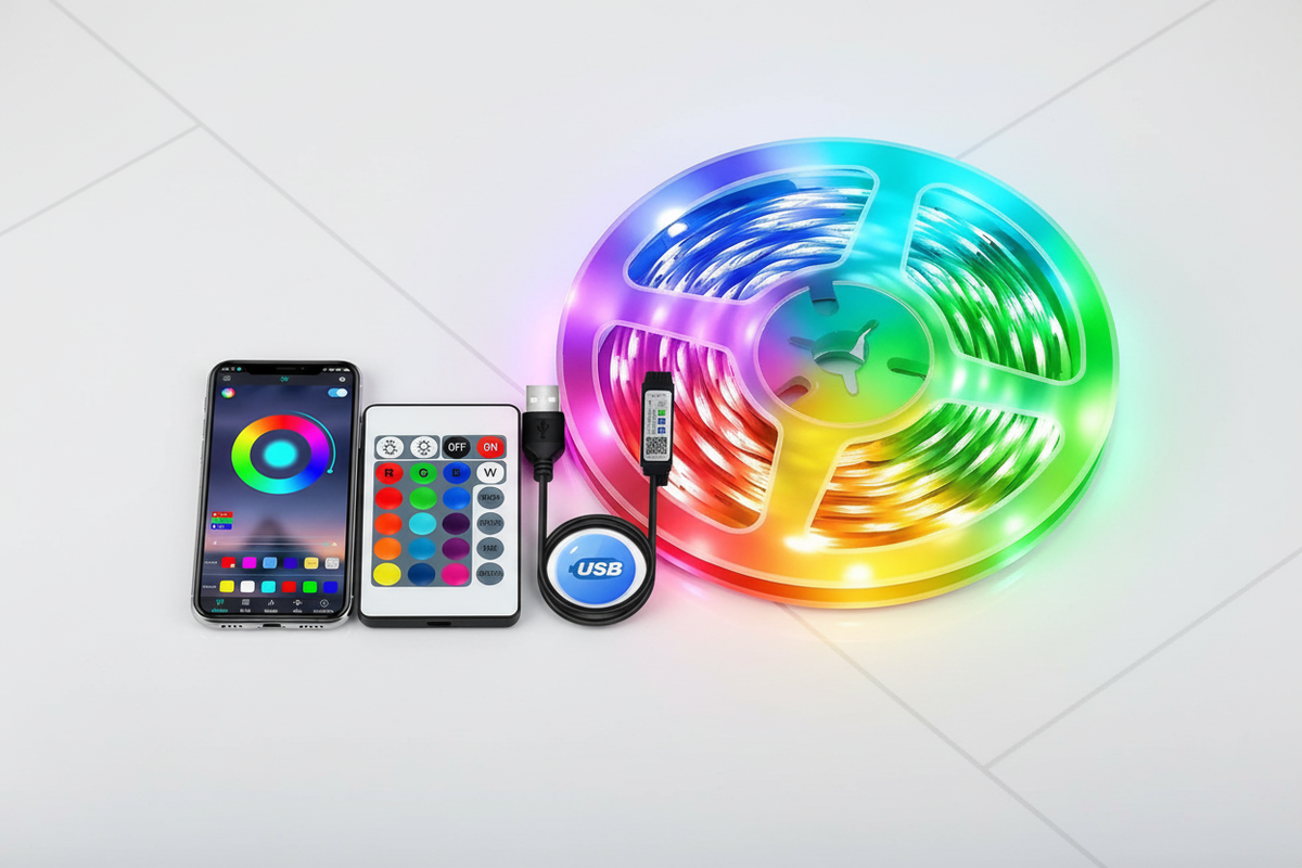 Ultra-realistic LED Strip with Geometric Background